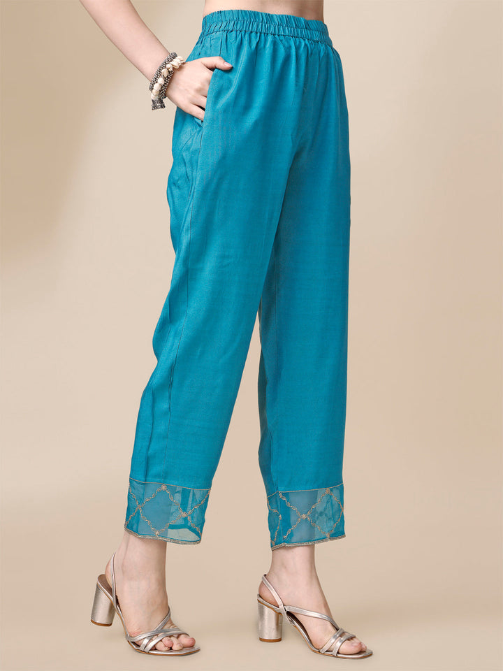 Teal Jacquard Kurta Suit Set by Qivii