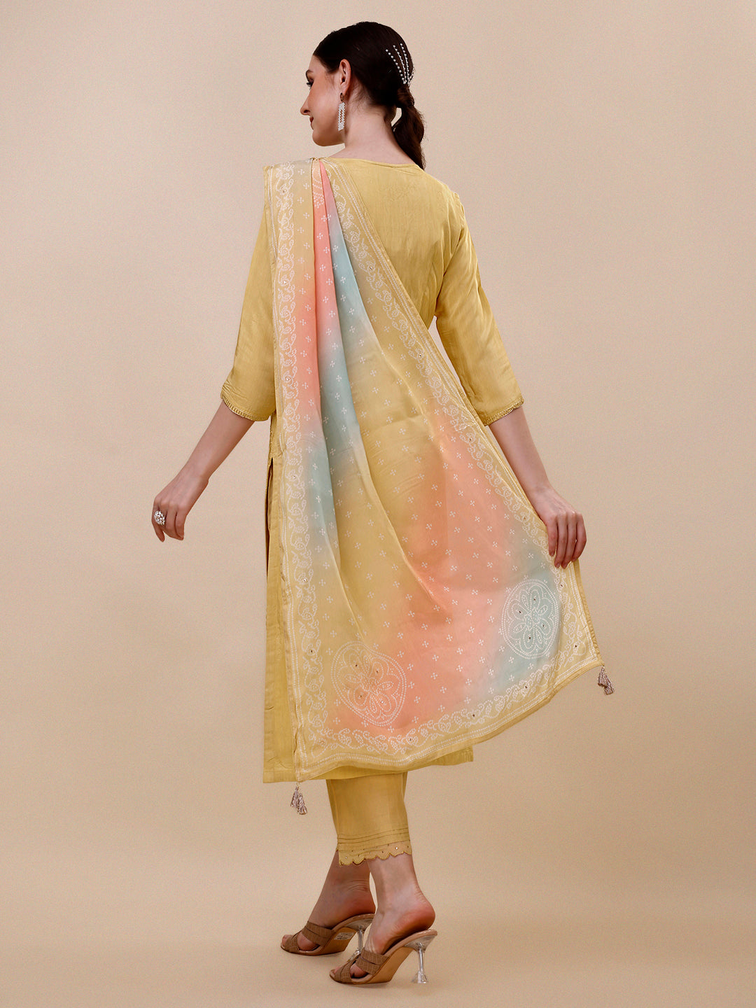 Yellow Embroidery Kurta Suit Set by Qivii