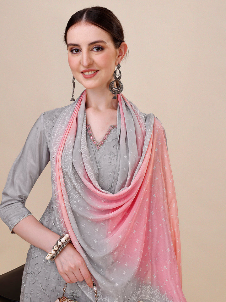 Martini Grey Embroidery Kurta Suit Set by Qivii