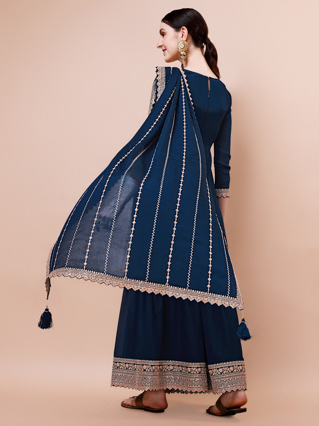 Dark Teal Jacquard with Embroidery Sharara Suit Set