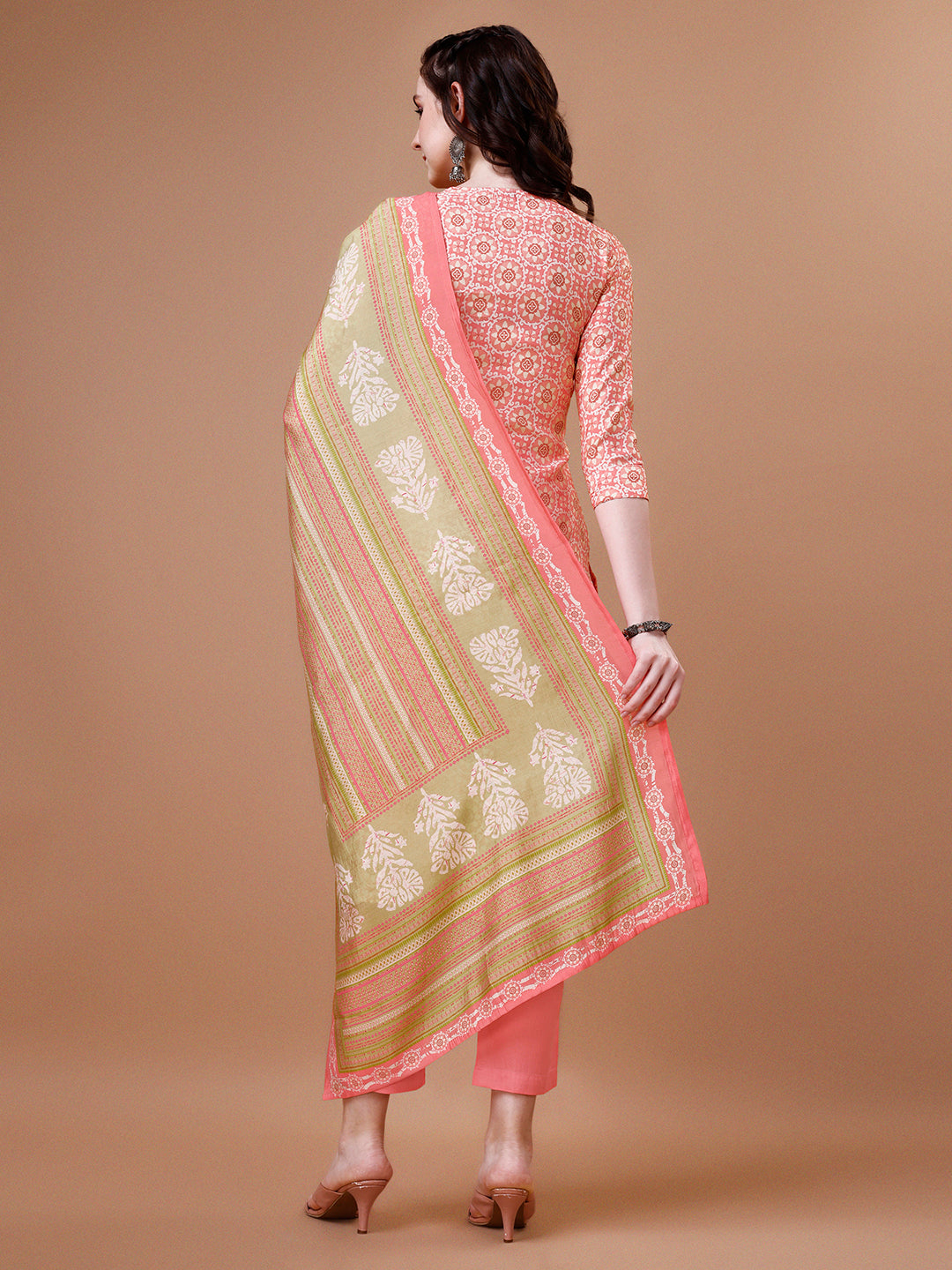 Peach Printed Kurta Suit Set