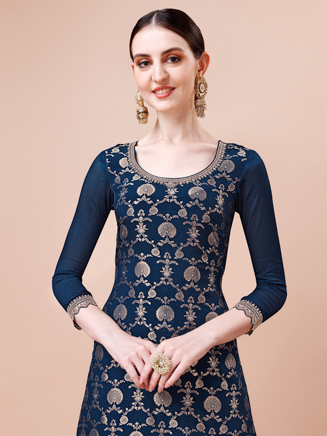 Dark Teal Jacquard with Embroidery Sharara Suit Set