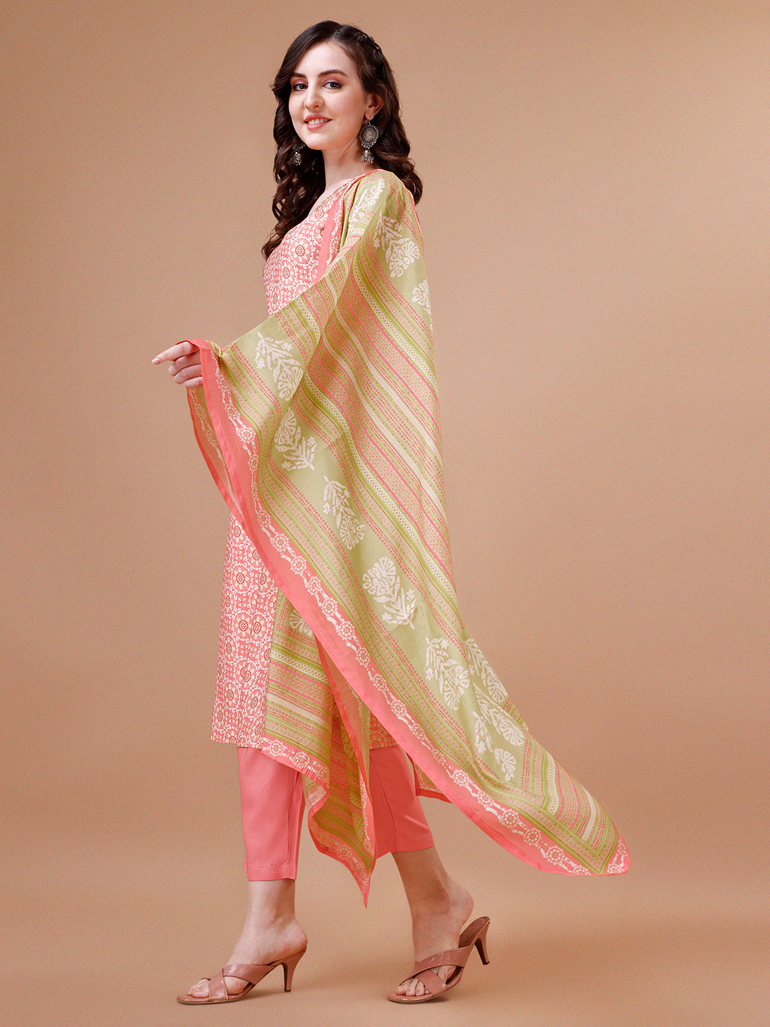 Peach Printed Kurta Suit Set