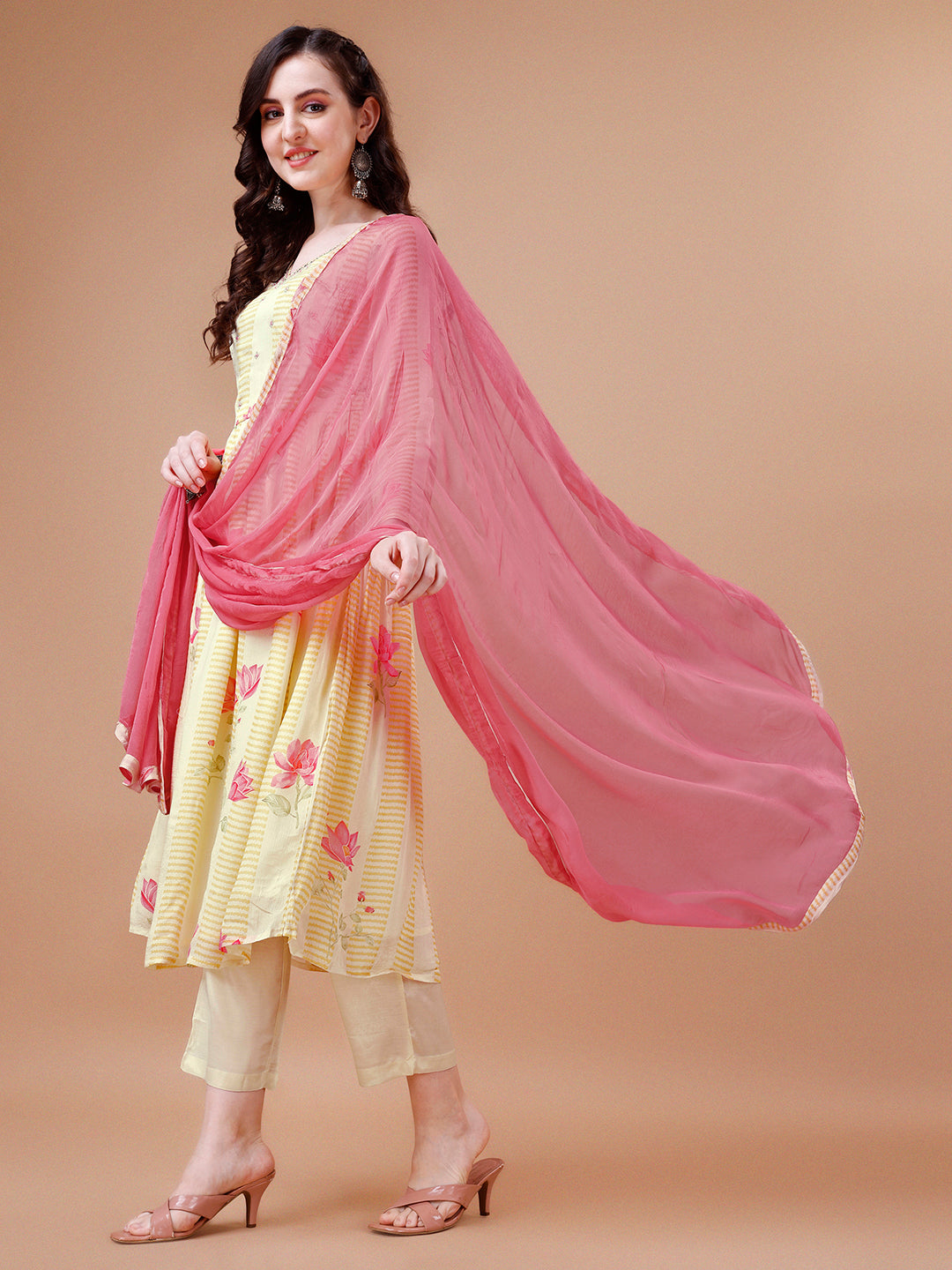 Butter Yellow Printed Kurta Suit Set by Qivii