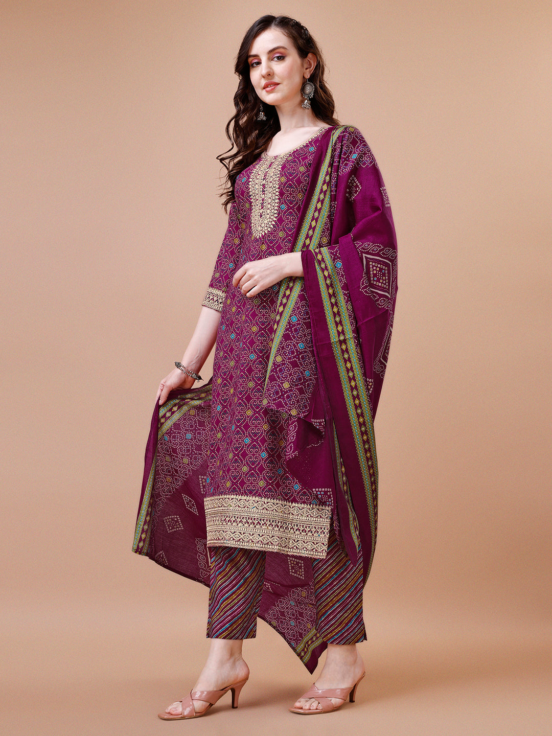 Purple Printed Kurta Suit Set