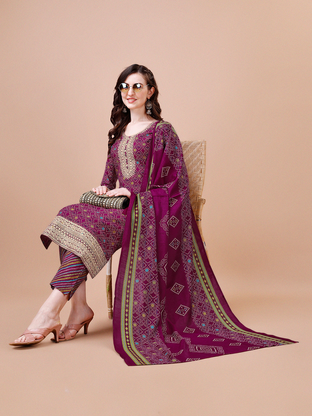 Purple Printed Kurta Suit Set