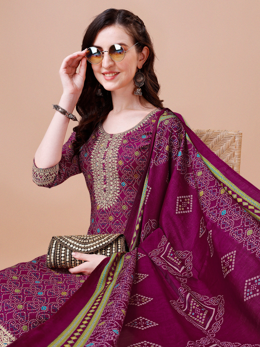 Purple Printed Kurta Suit Set