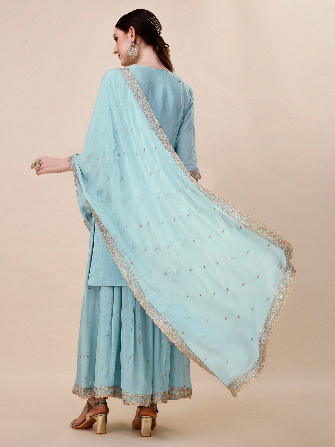 Turquoise Blue Sharara Suit Set by Qivii