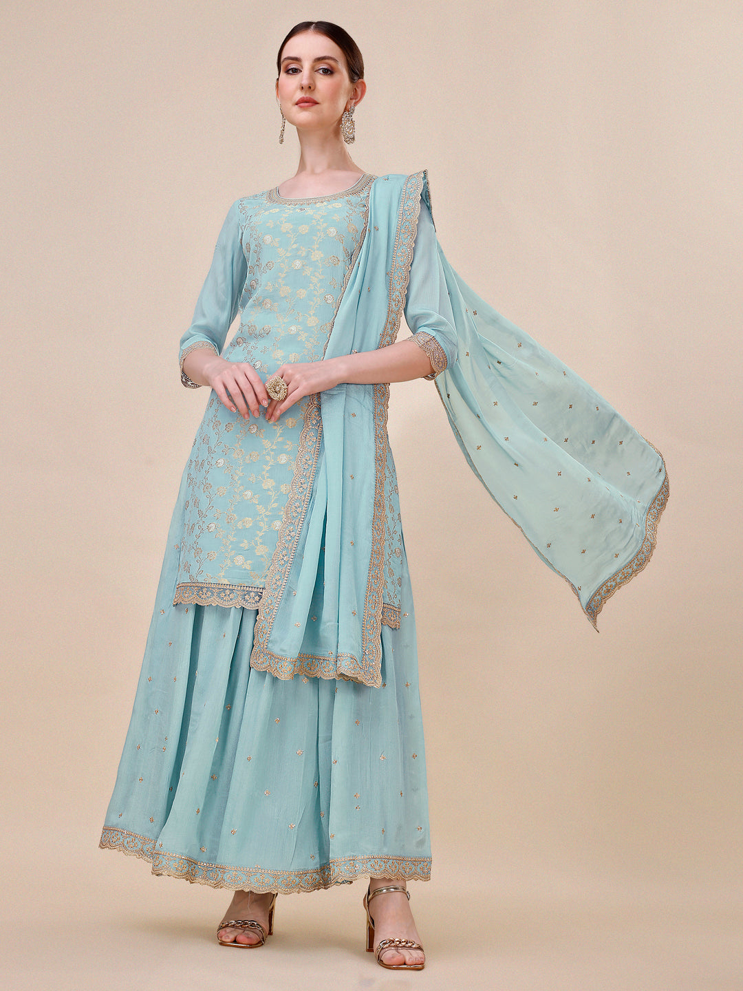 Turquoise Blue Sharara Suit Set