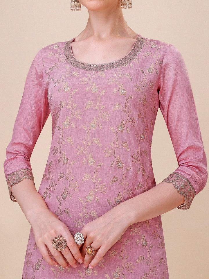 Sweet Lilac Chinon Kurta . Paired with Chinon Sharara Bottom and Chinon Dupatta