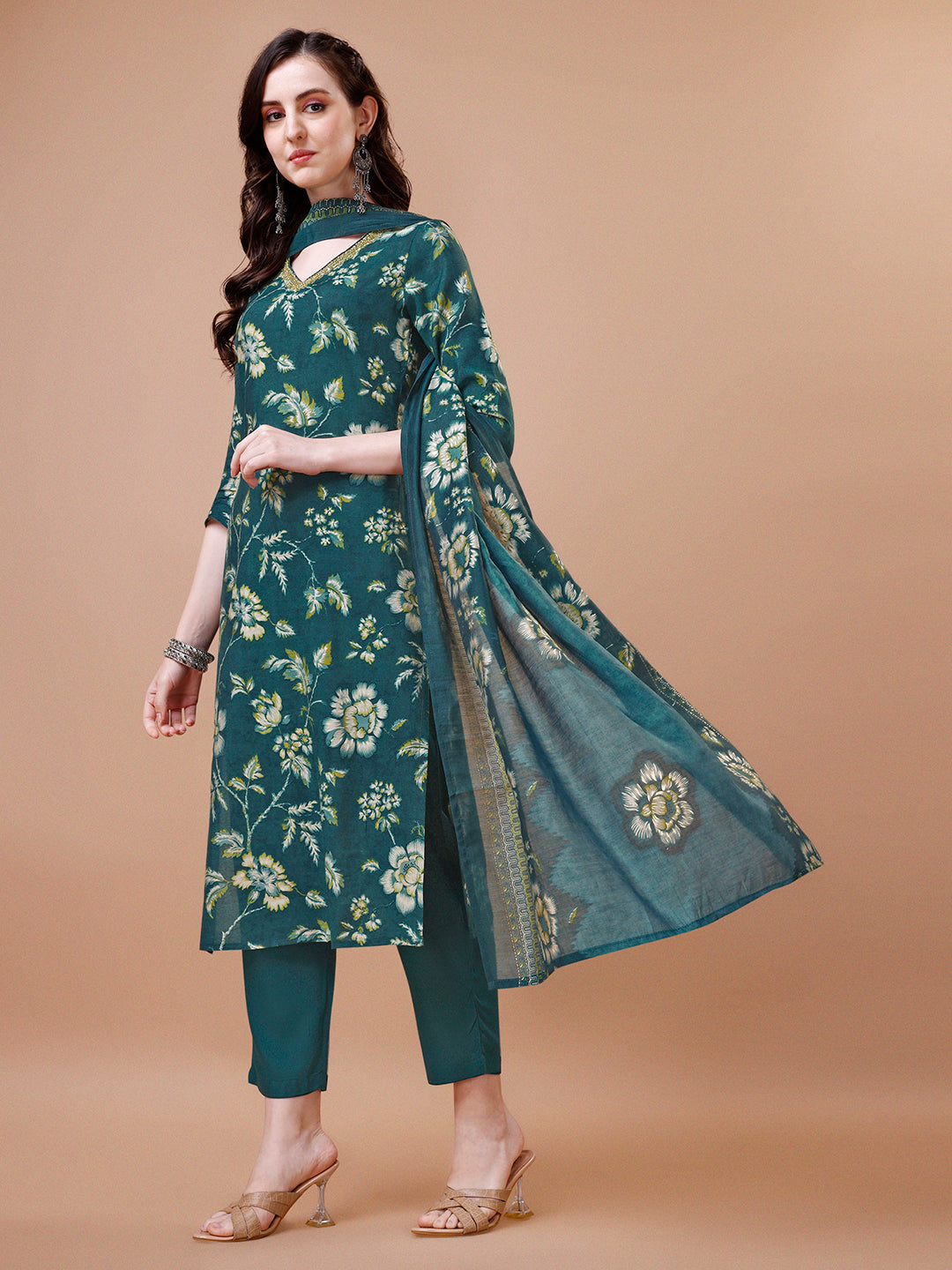 Green Printed Kurta Suit Set