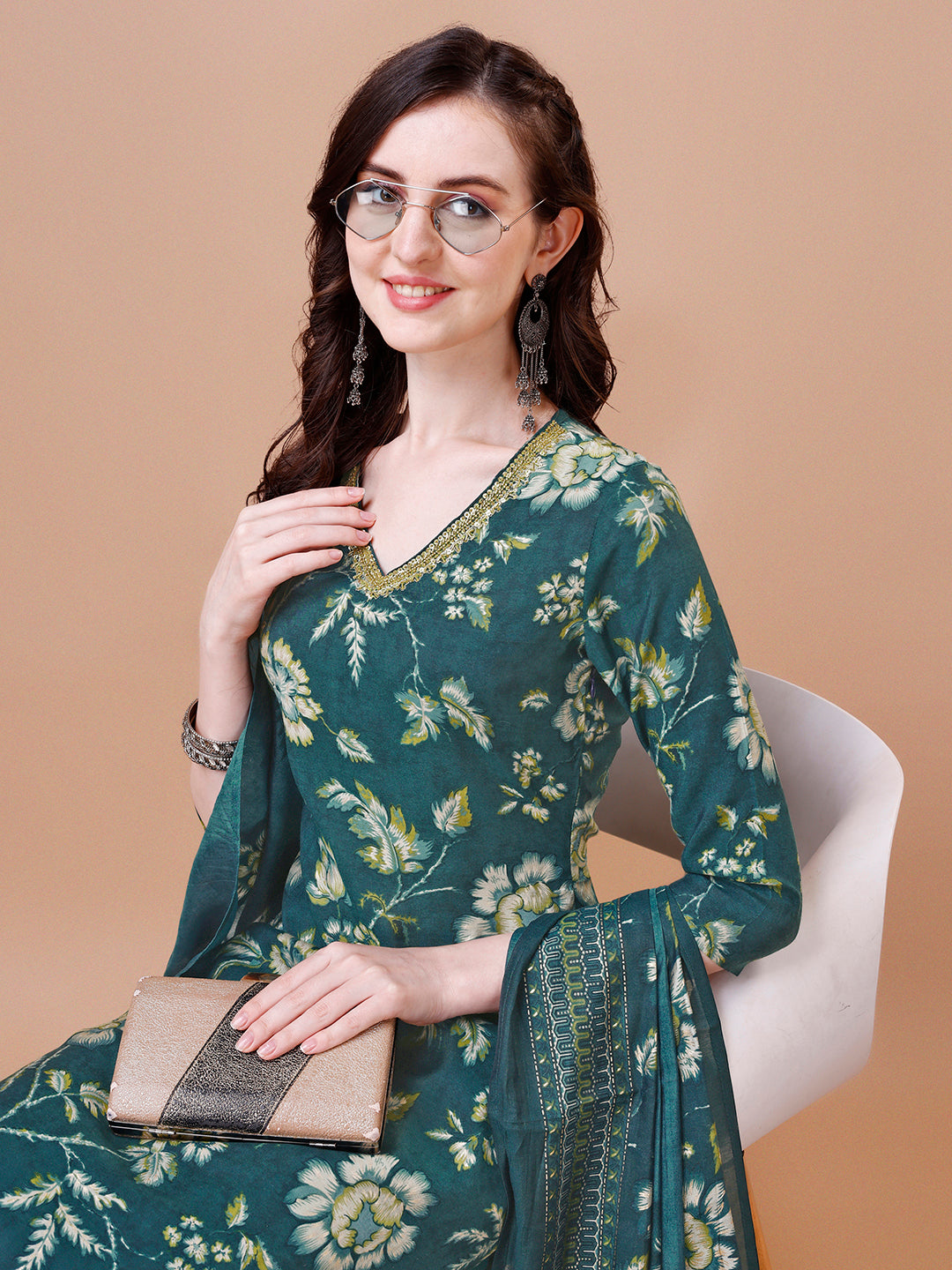 Green Printed Kurta Suit Set