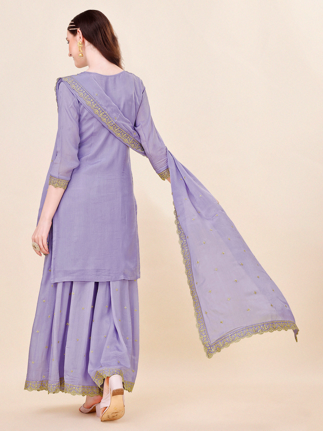 Purple Jacquard Sharara Suit Set by Qivii