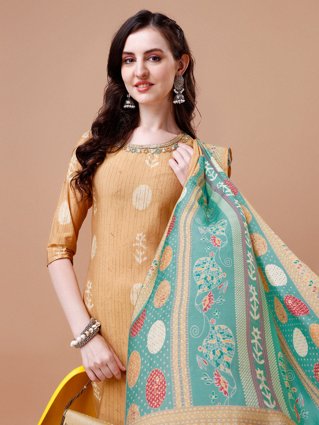 Mustard Printed Kurta Suit Set