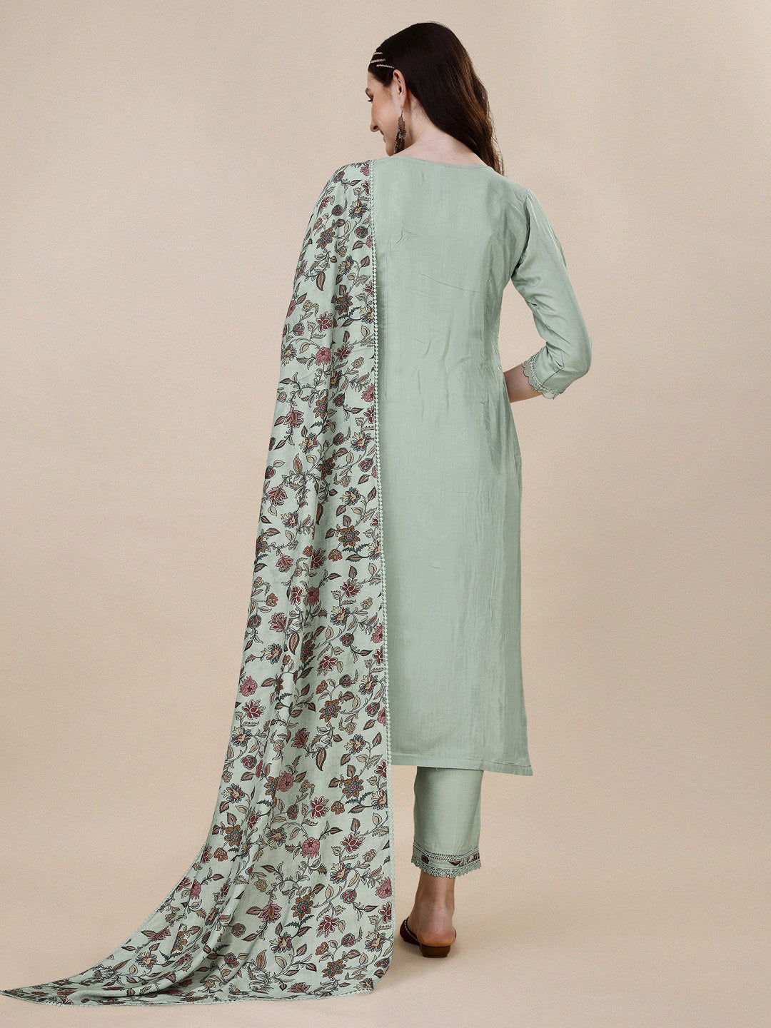 Summer Green Embroidery Kurta Suit Set by Qivii