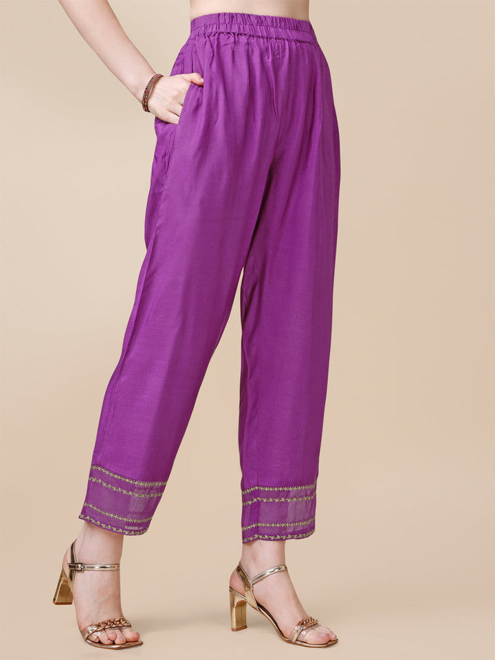 Purple Jacquard Kurta Suit Set by Qivii