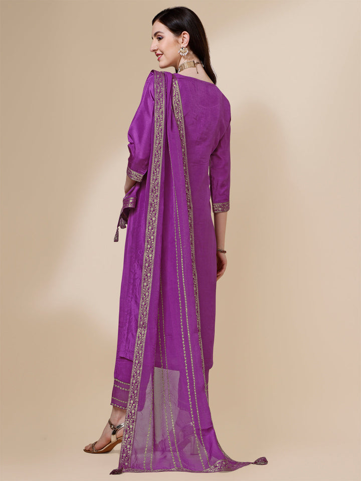 Purple Jacquard Kurta Suit Set by Qivii