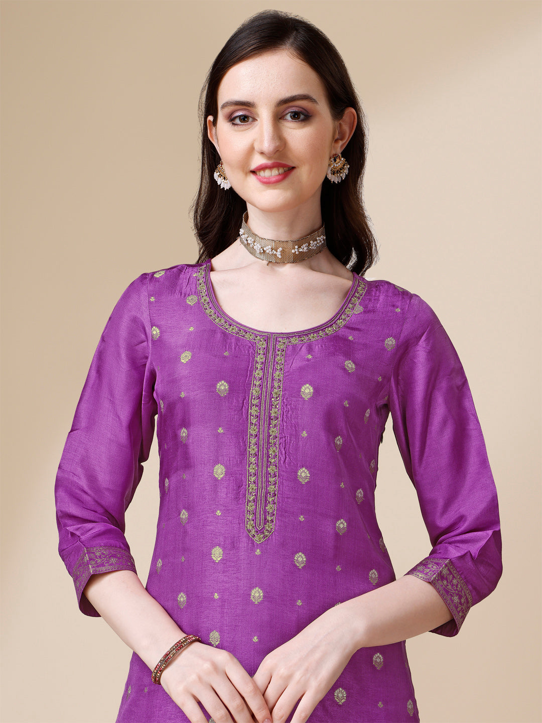 Purple Jacquard Kurta Suit Set by Qivii