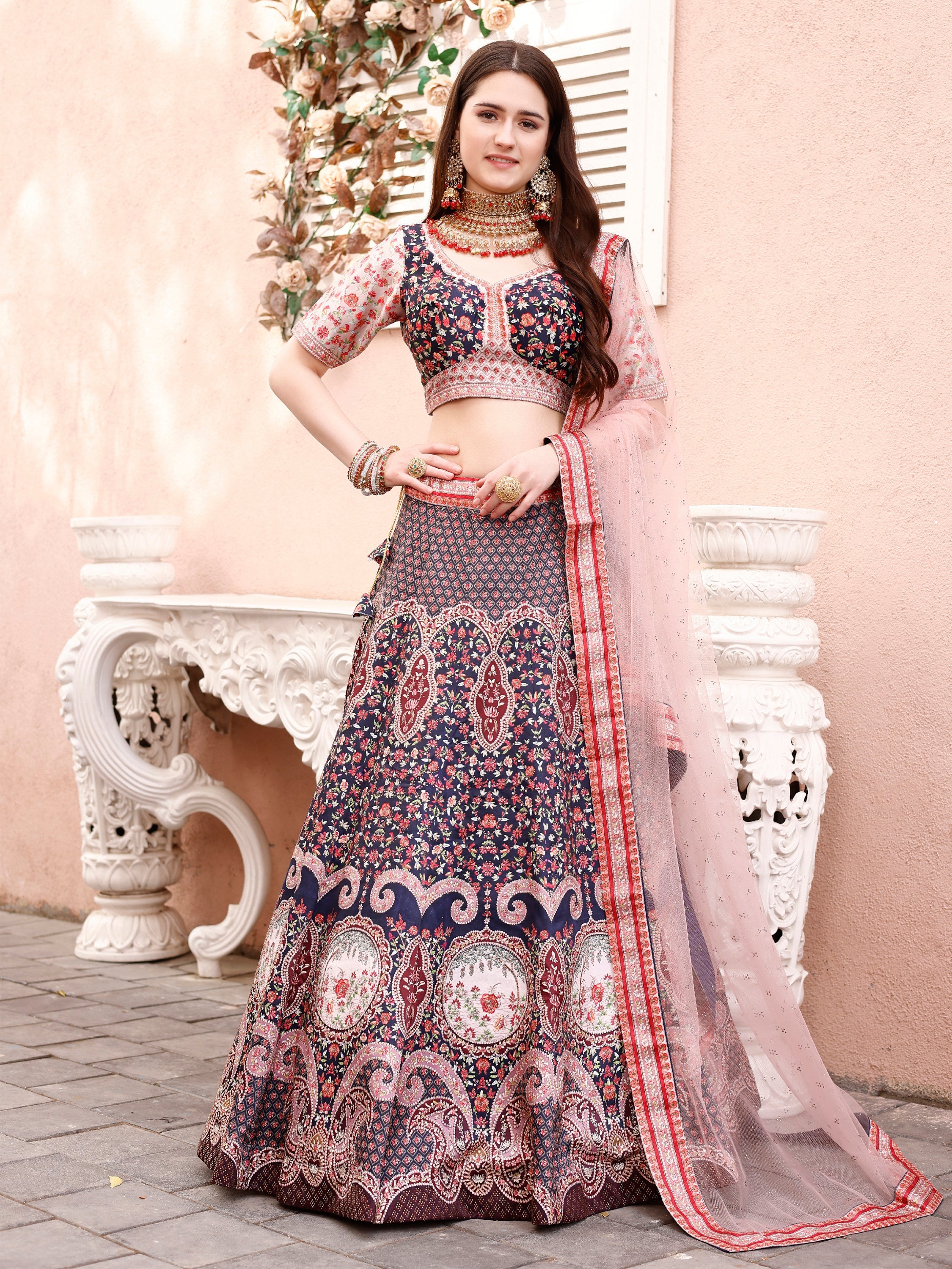 Dazzling Elegance: Swarovski Embellished Lehengas for Bridal Bliss and Semi-Bridal Splendor - qivii