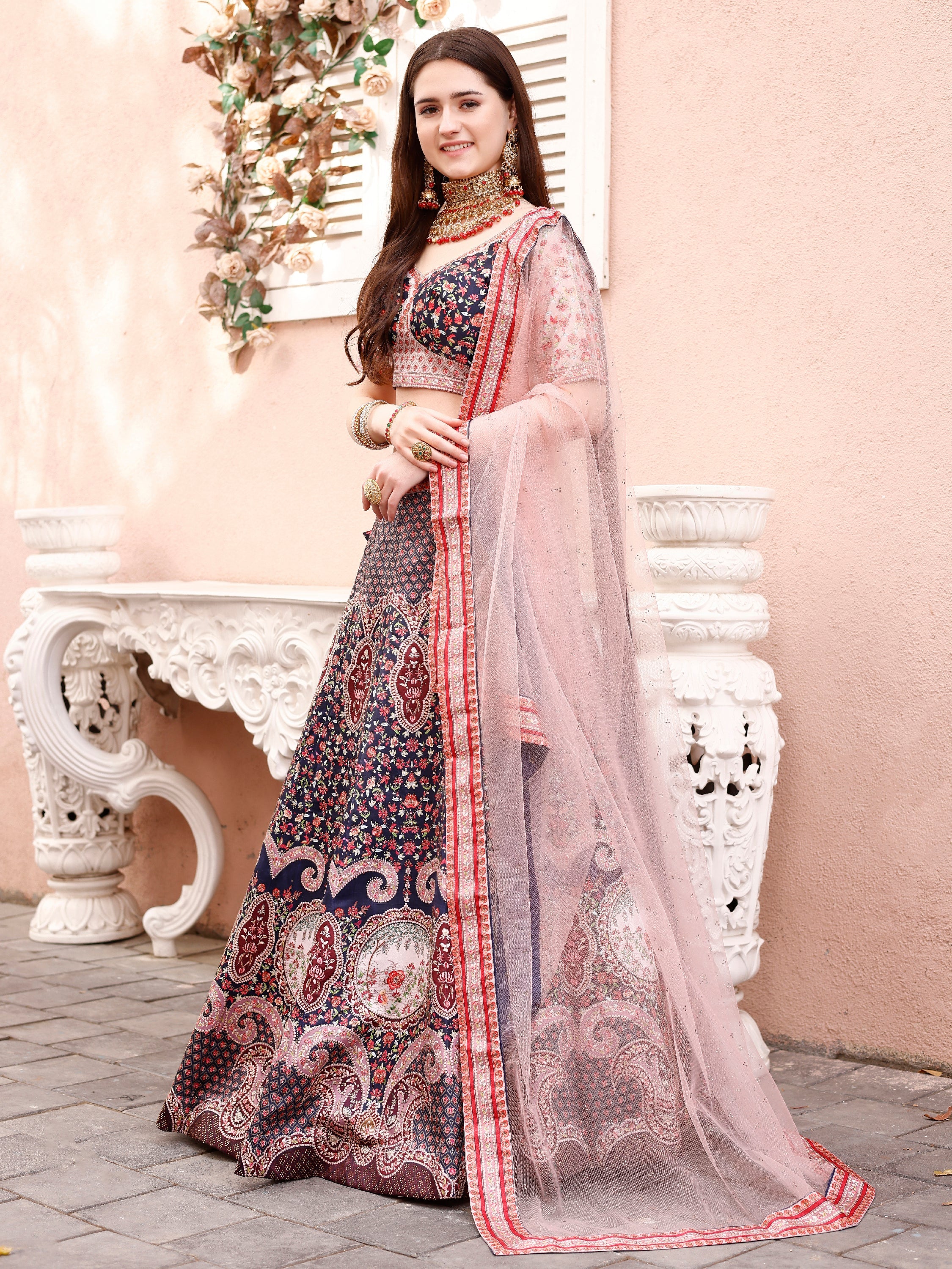 Dazzling Elegance: Swarovski Embellished Lehengas for Bridal Bliss and Semi-Bridal Splendor - qivii