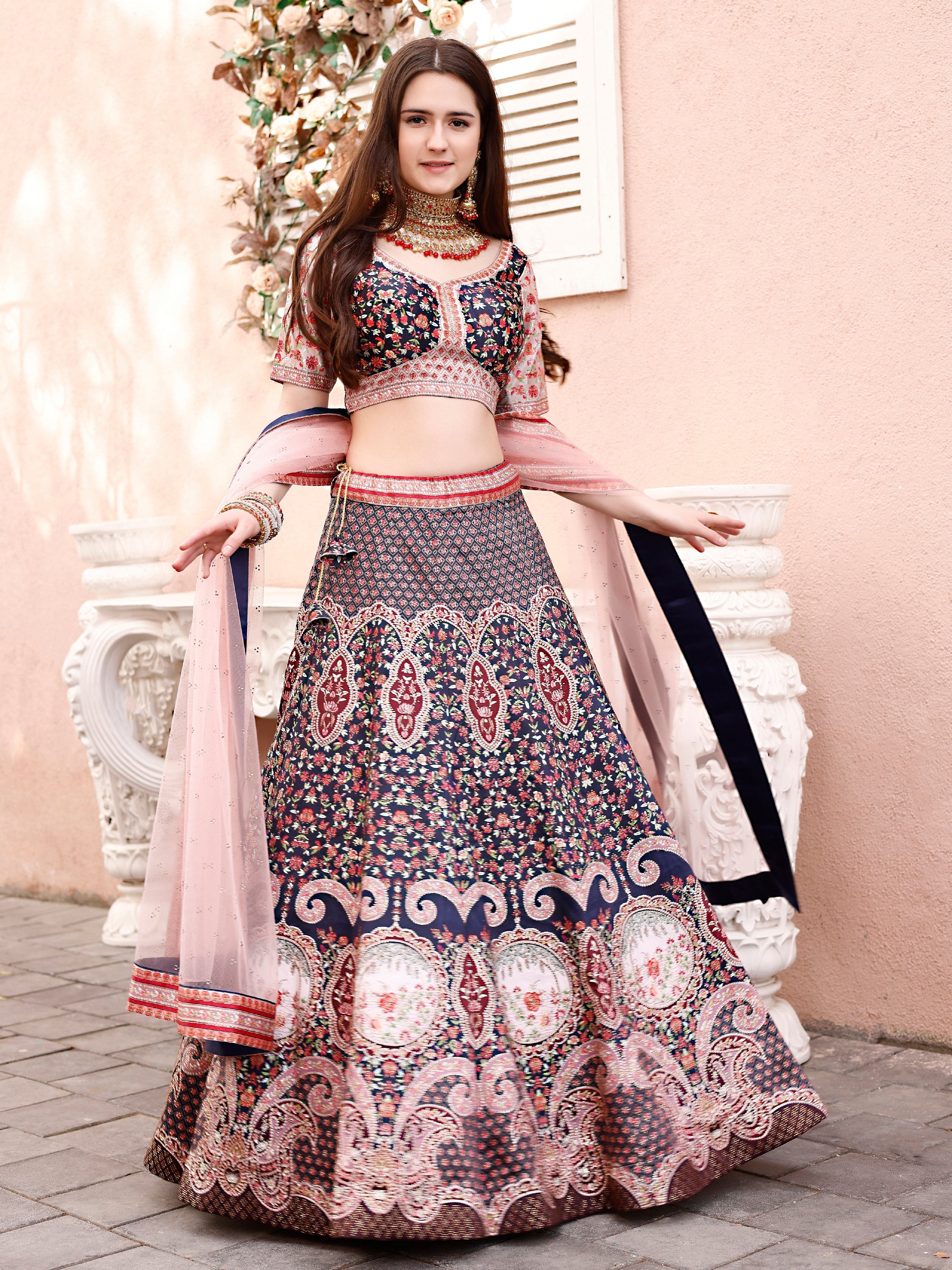 Dazzling Elegance: Swarovski Embellished Lehengas for Bridal Bliss and Semi-Bridal Splendor - qivii