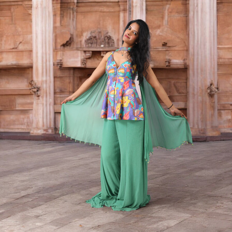 Vibrant Printed Peplum Sharara - qivii