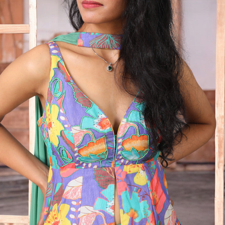 Vibrant Printed Peplum Sharara - qivii