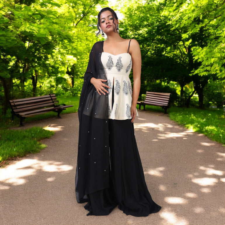 Ivory Peplum Sharara Set - qivii