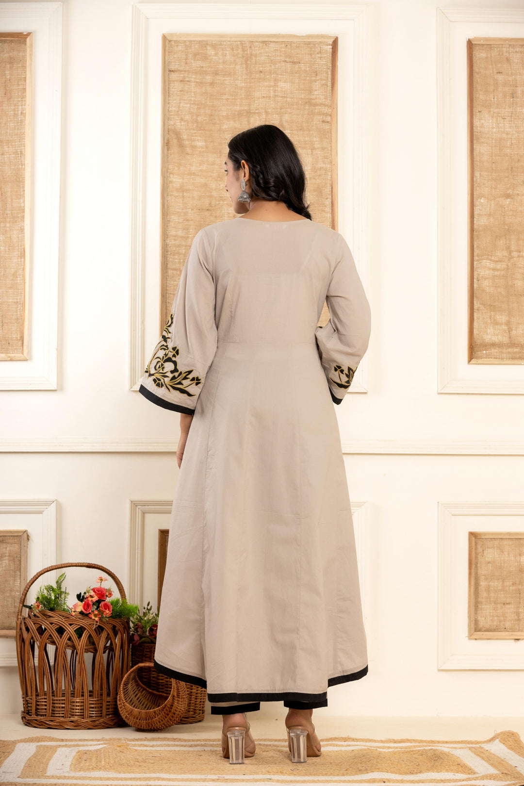 Grey Embroidered Kurta Set  - By Ragavi