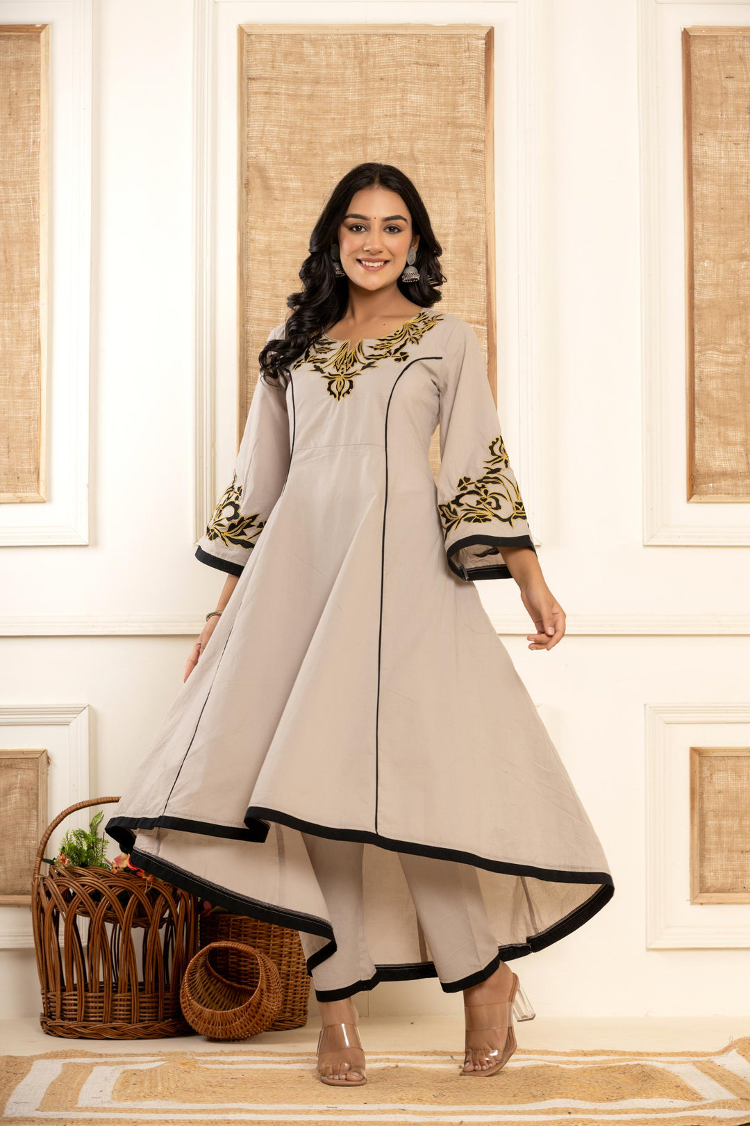 Grey Embroidered Kurta Set  - By Ragavi