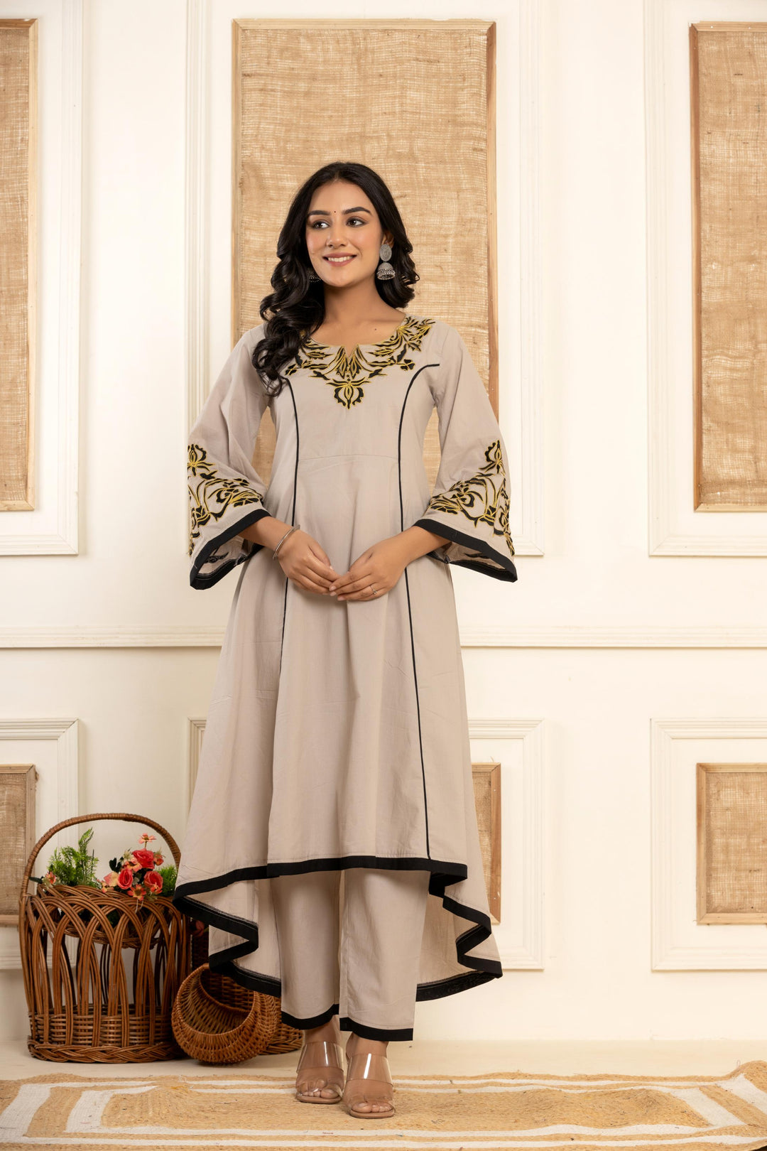 Grey Embroidered Kurta Set  - By Ragavi