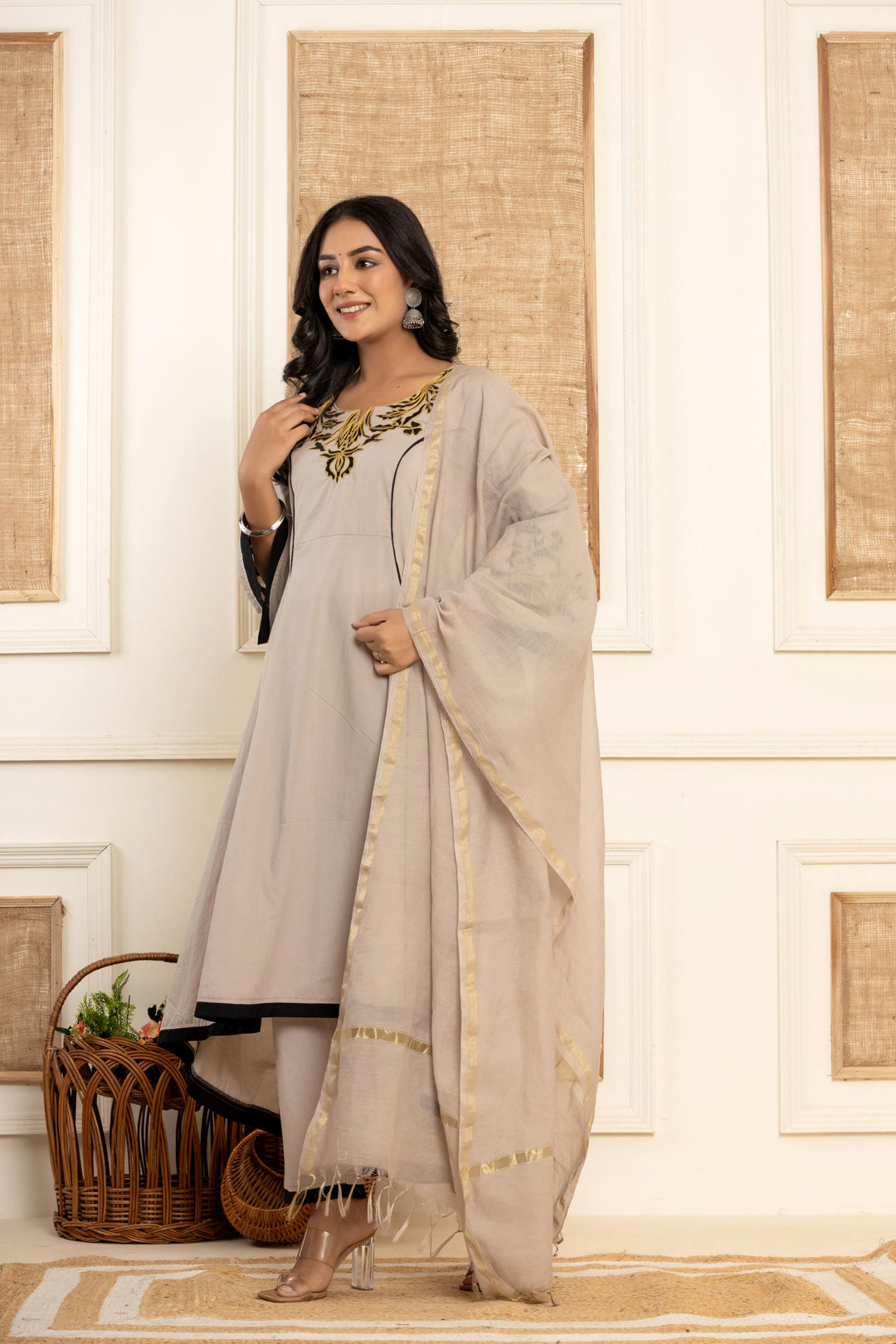 Beautiful and elegant Grey Embroidered Kurta Set by Ragavi for women