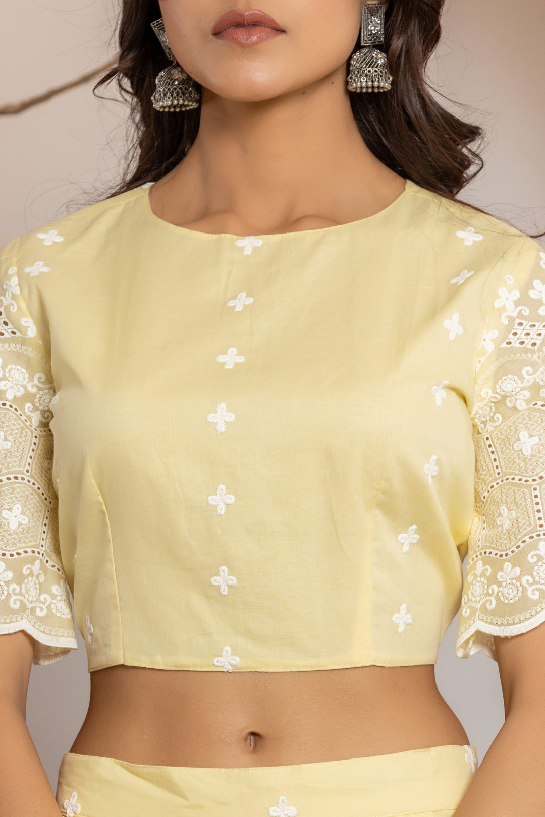 Yellow Cotton Chikankari Co-ord Set  - By Ragavi