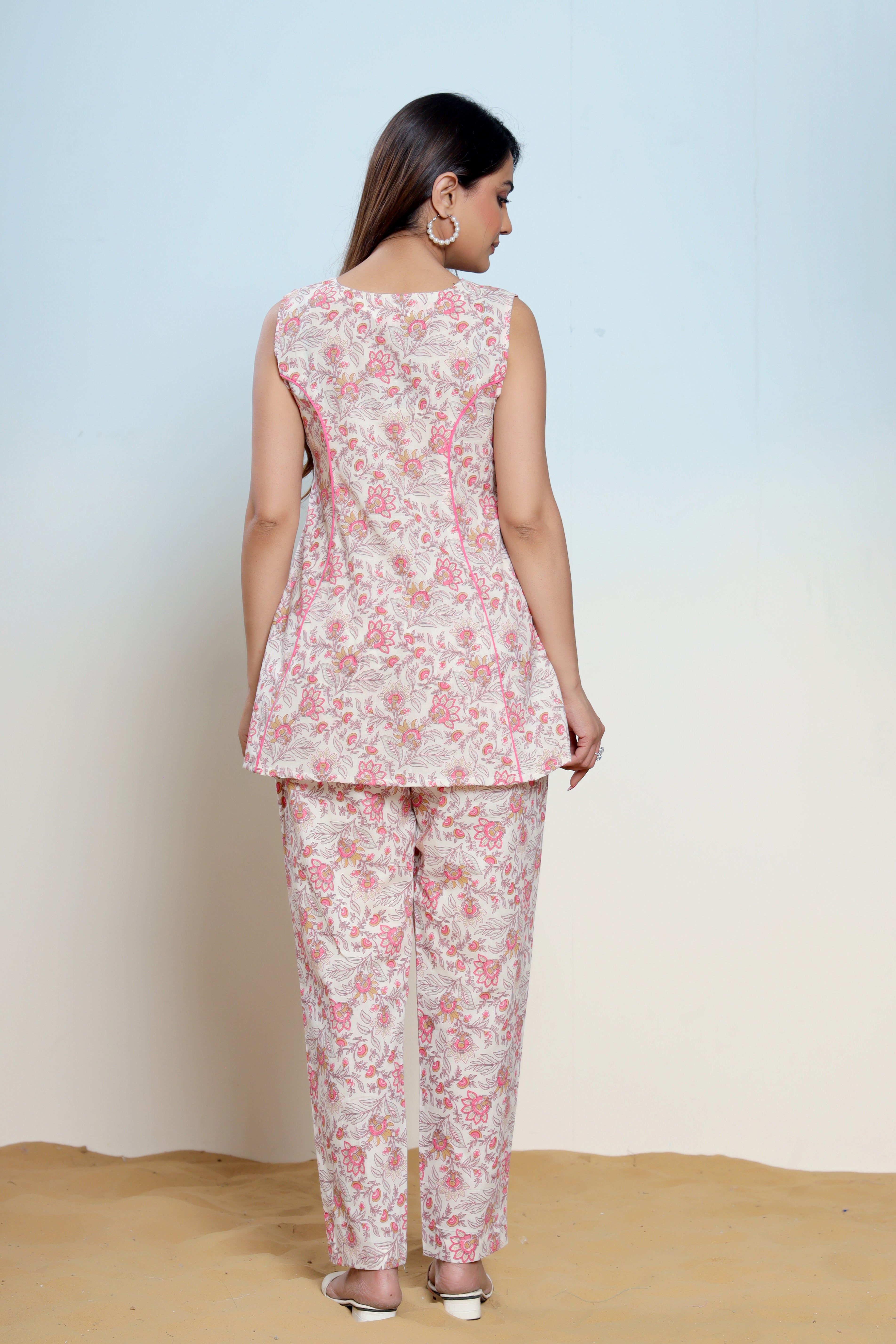 Mary Pink Cotton Hand Block Printed Co- Ord Set  - By Ragavi - qivii