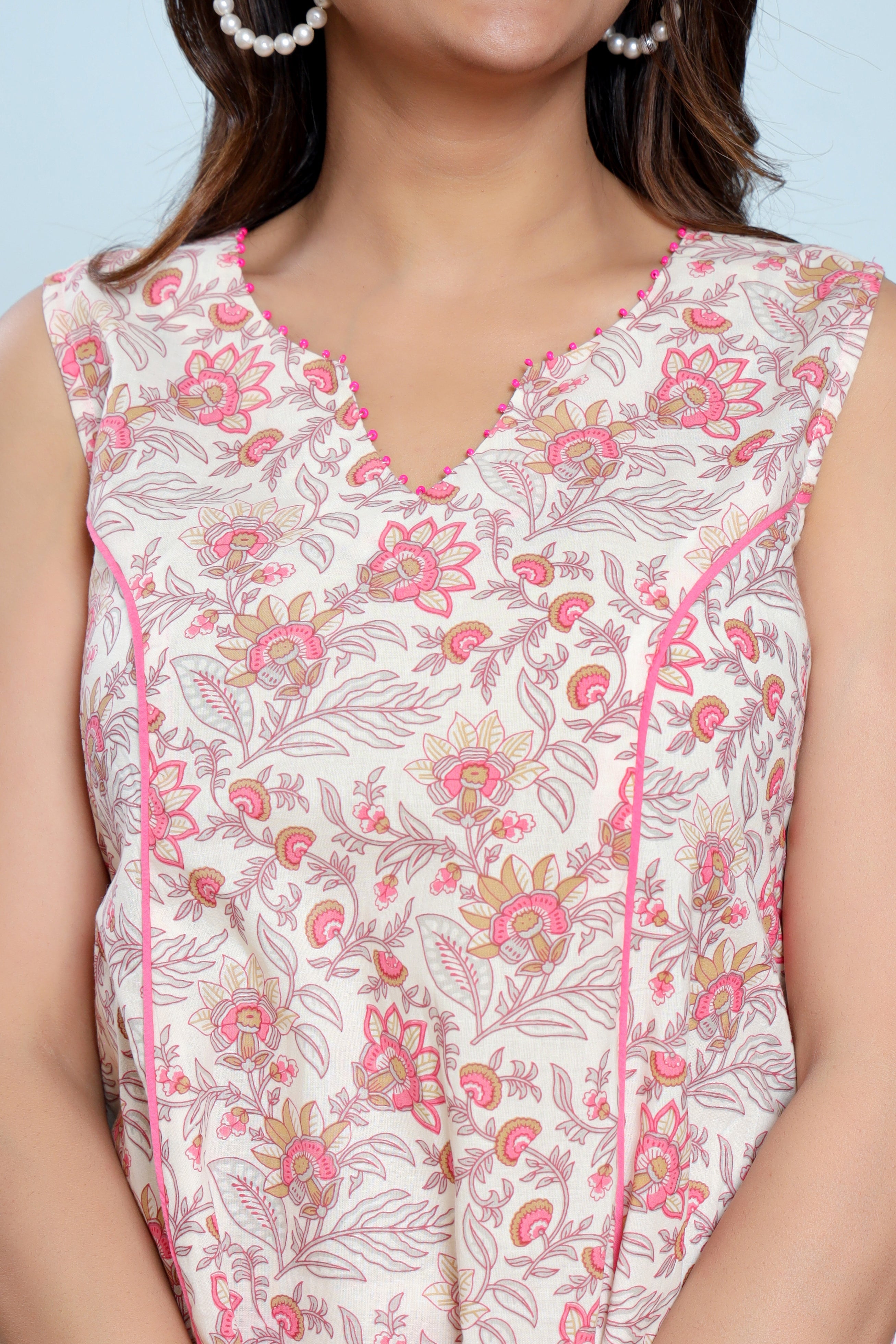 Mary Pink Cotton Hand Block Printed Co- Ord Set  - By Ragavi - qivii