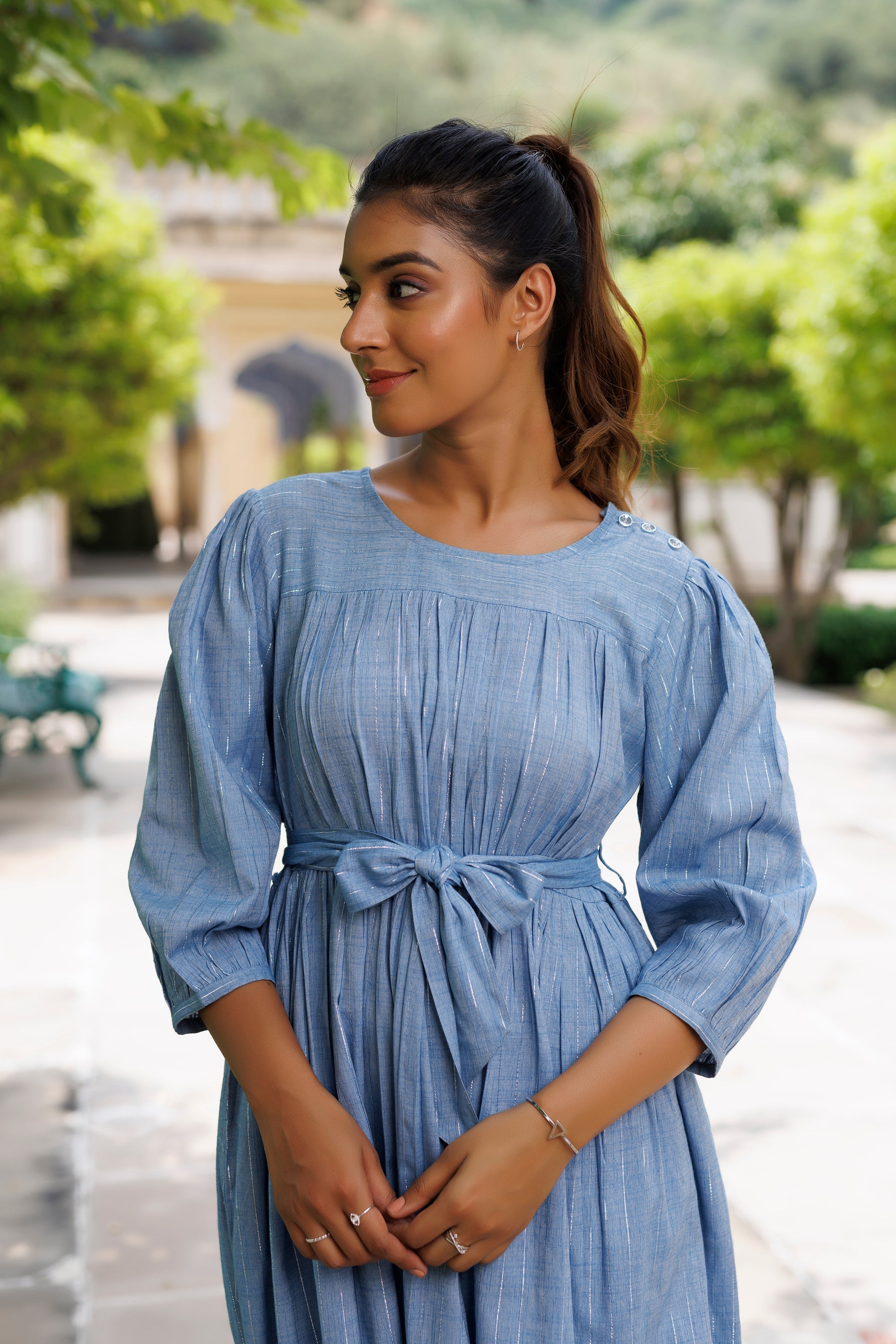 Denim Blue Lurex Dress  - By Ragavi - qivii