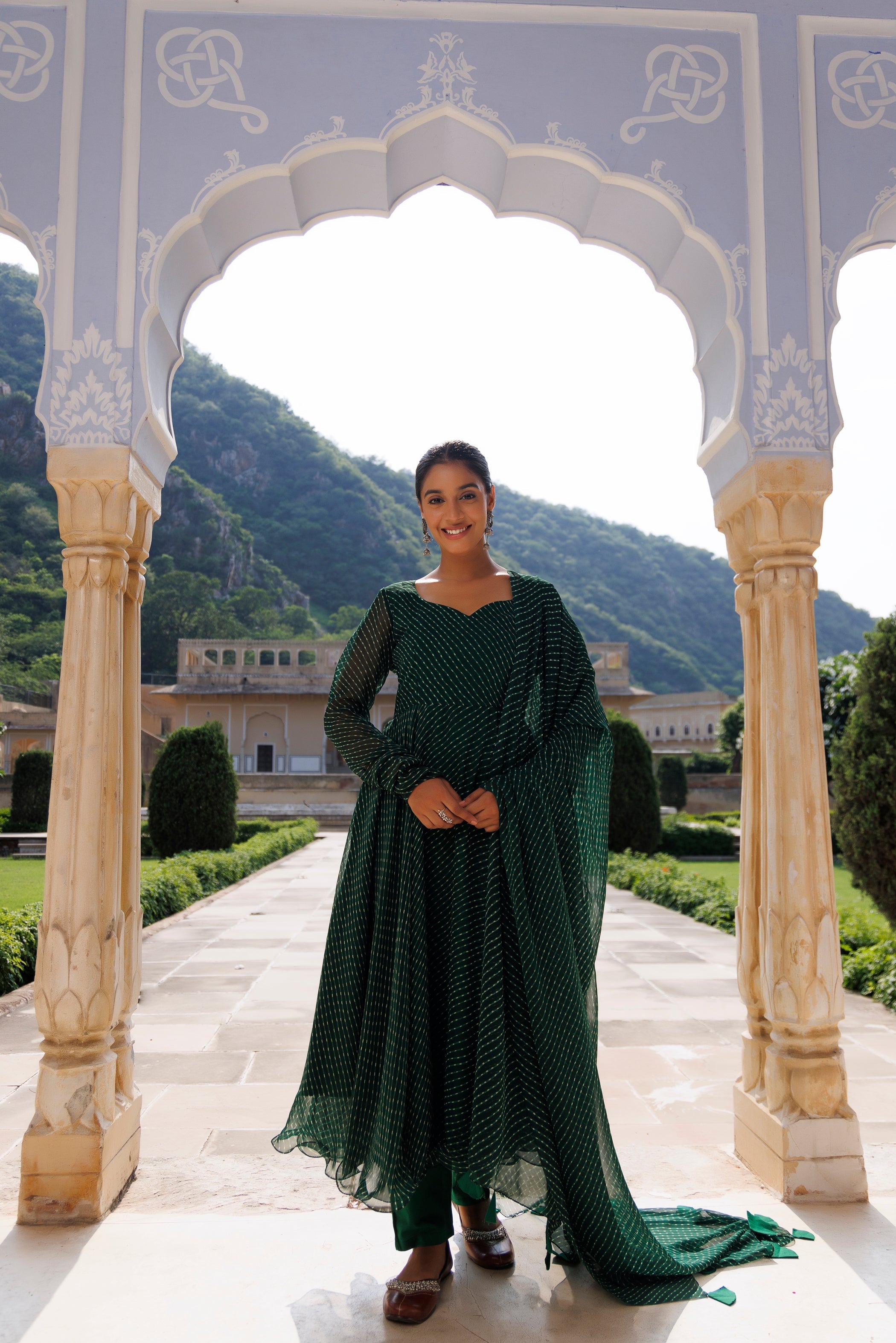 Treetop Green Leheriya Kurta Set  - By Ragavi - qivii