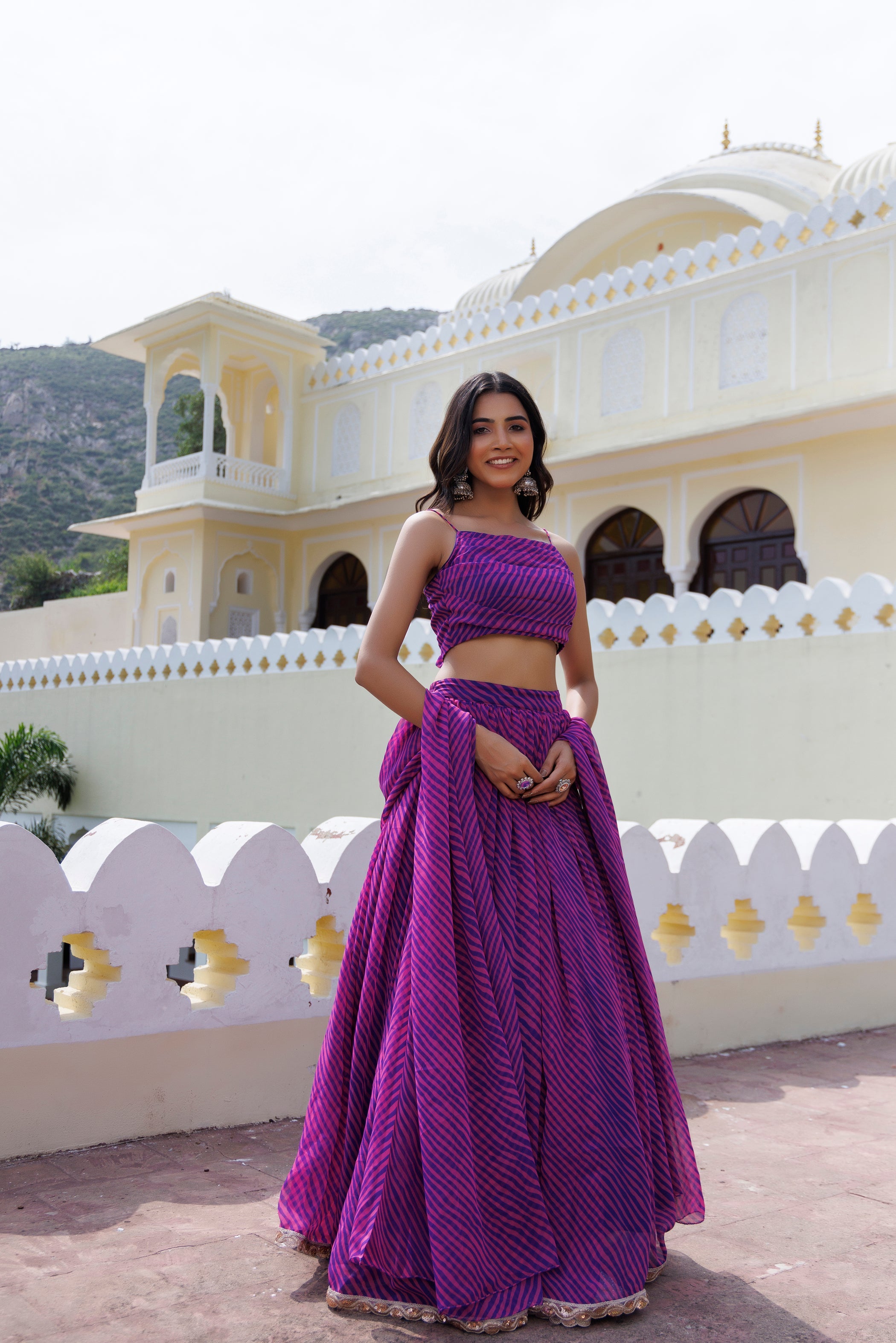 Pink Magenta Haze Leheriya Lehenga Set  - By Ragavi - qivii