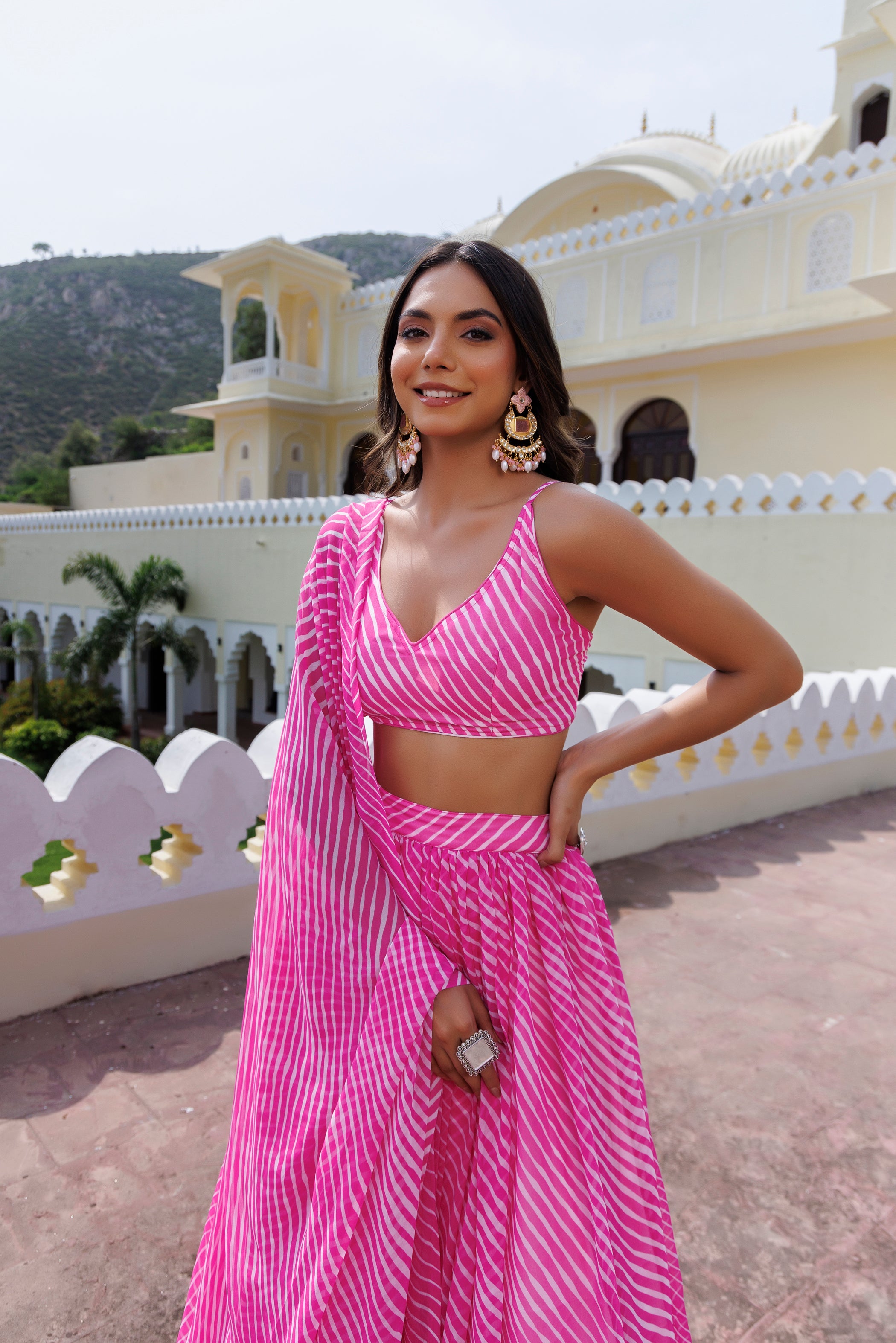 Aurora Pink Leheriya Lehenga Set