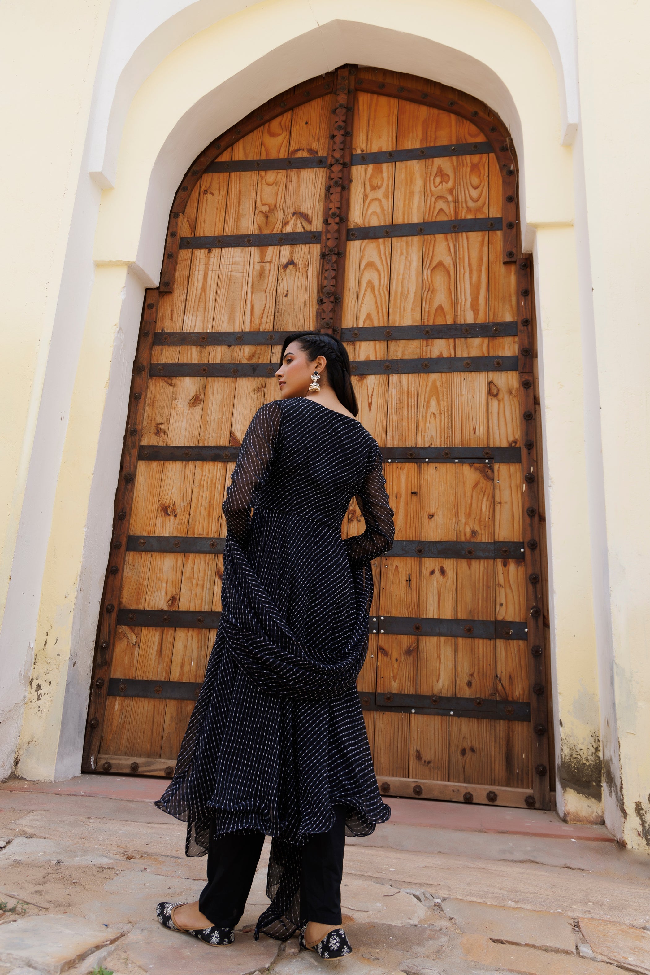 Charcoal Black Art Leheriya Kurta Set  - By Ragavi - qivii