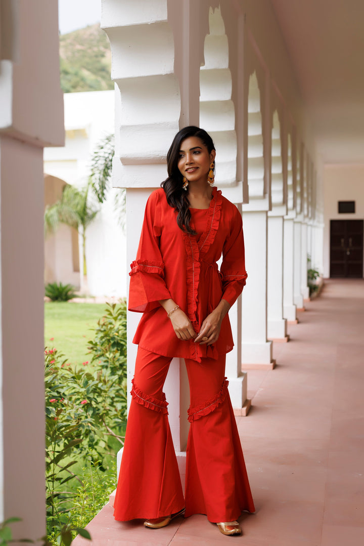 EmberGlow Red Co-ord Set  - By Ragavi