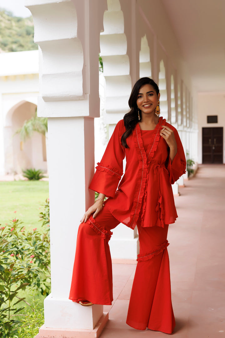 EmberGlow Red Co-ord Set  - By Ragavi