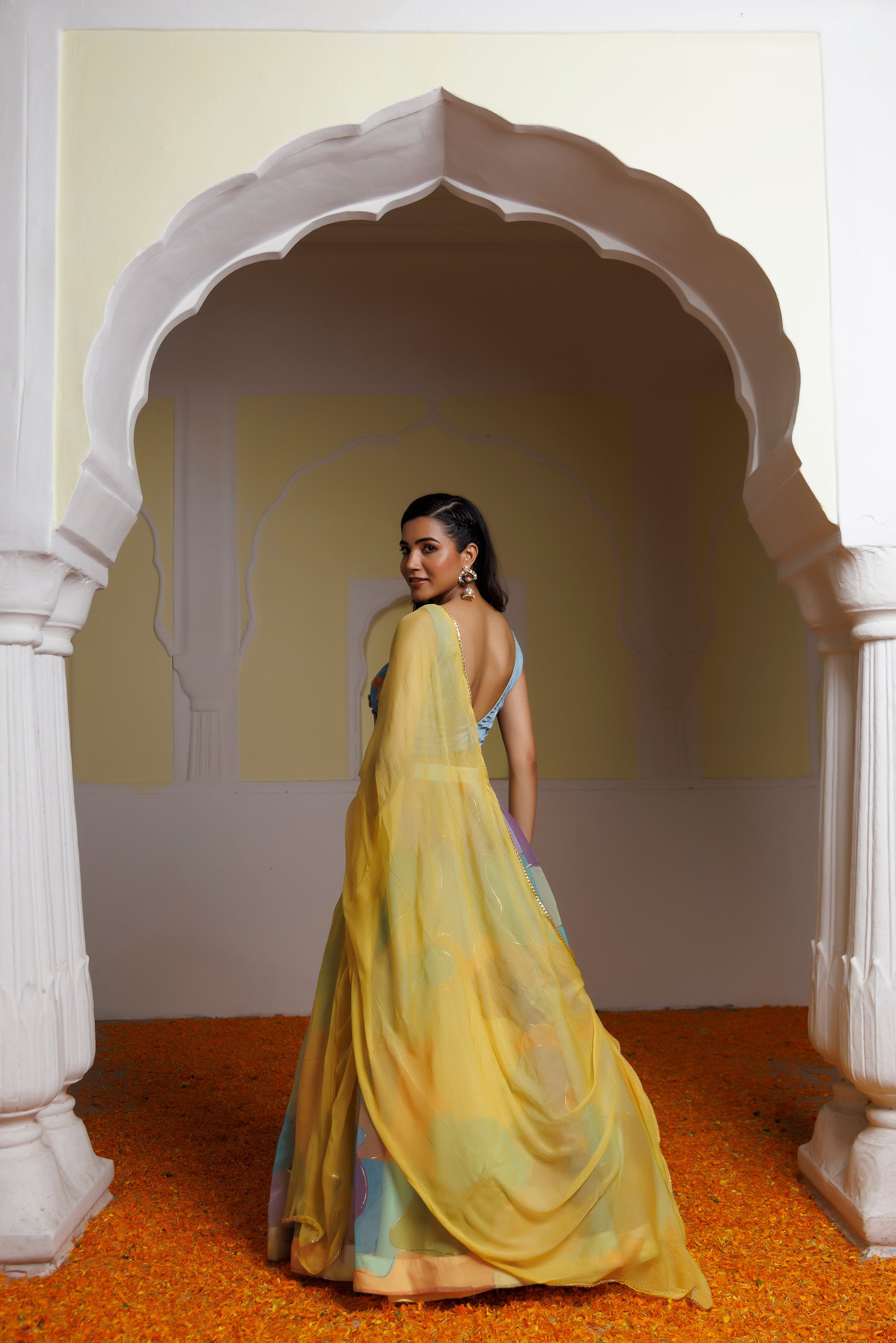 Steel Blue Multicolour Lehenga Set