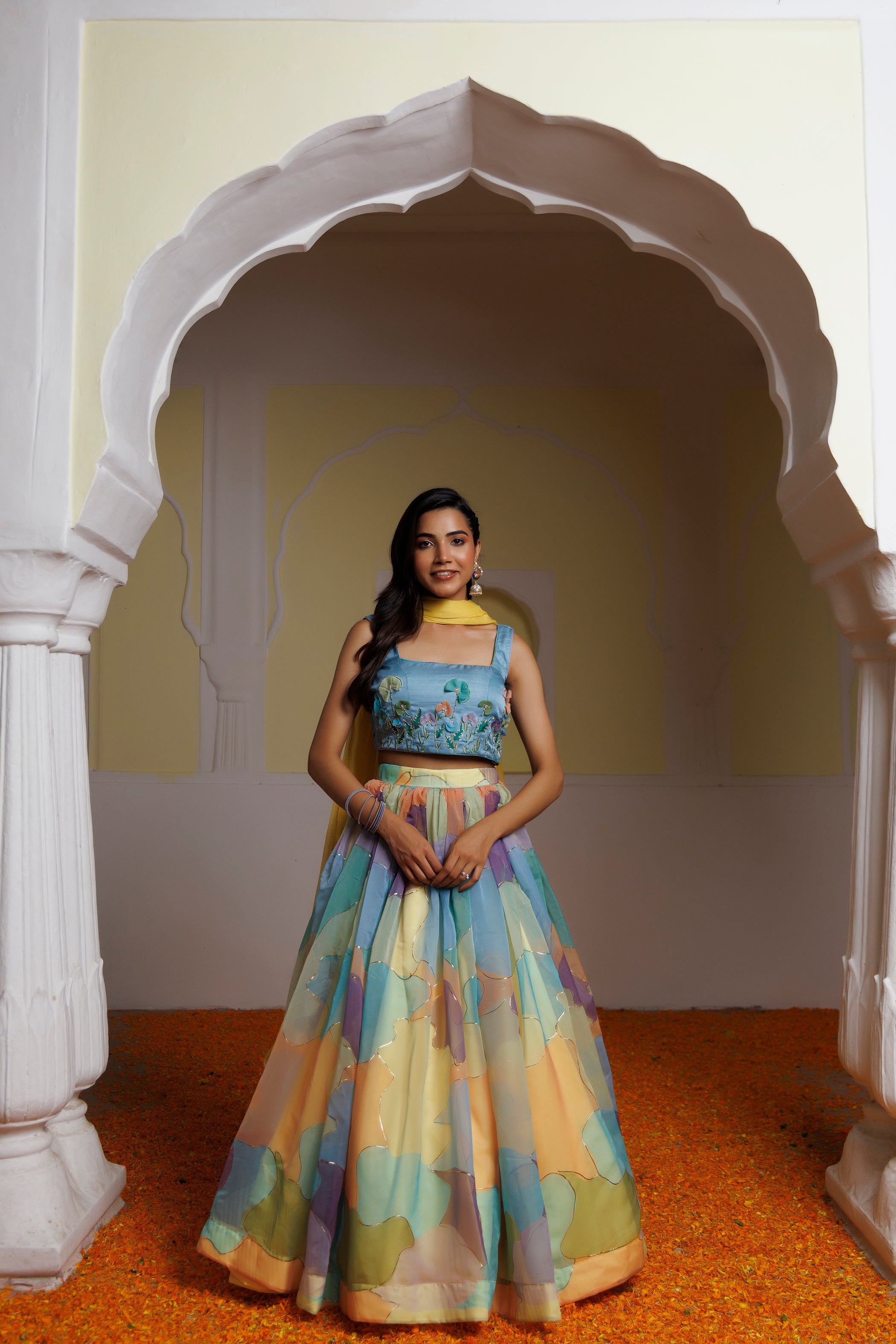 Steel Blue Multicolour Lehenga Set