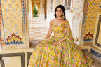 Lemon Chrome Yellow Floral Printed Chiffon Lehenga Set