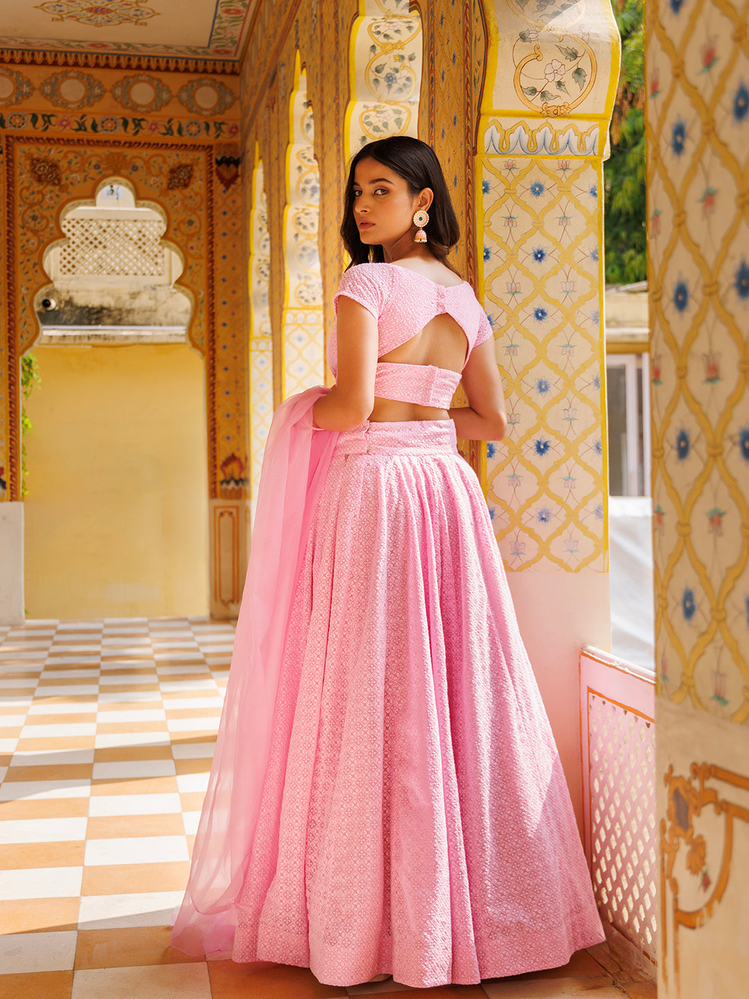 Beautiful Chikankari Lehenga in soft pink with delicate thread work