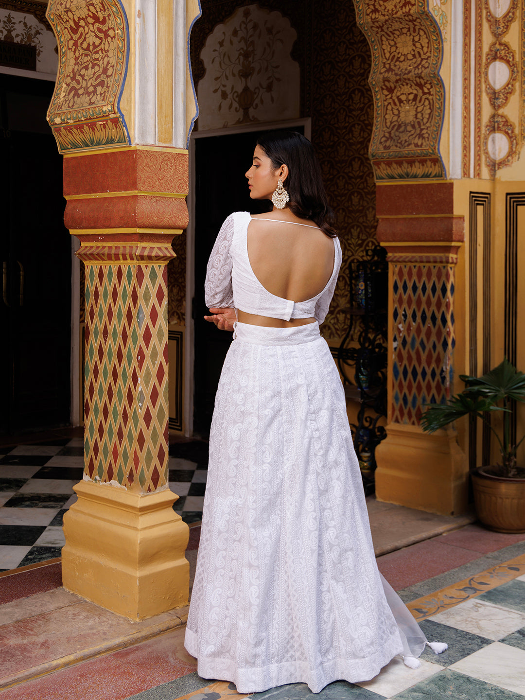 Lucent White Chikankari Lehenga Set  - By Ragavi - qivii