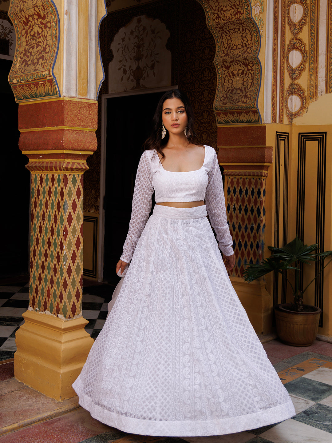 Lucent White Chikankari Lehenga Set  - By Ragavi - qivii