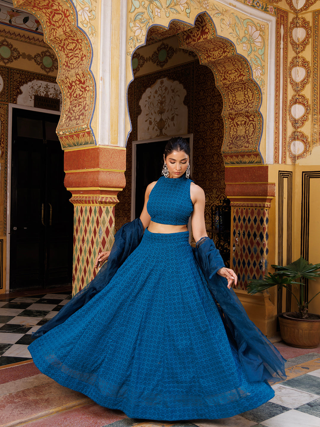 Bunting Indigo Blue Chikankari Lehenga Set