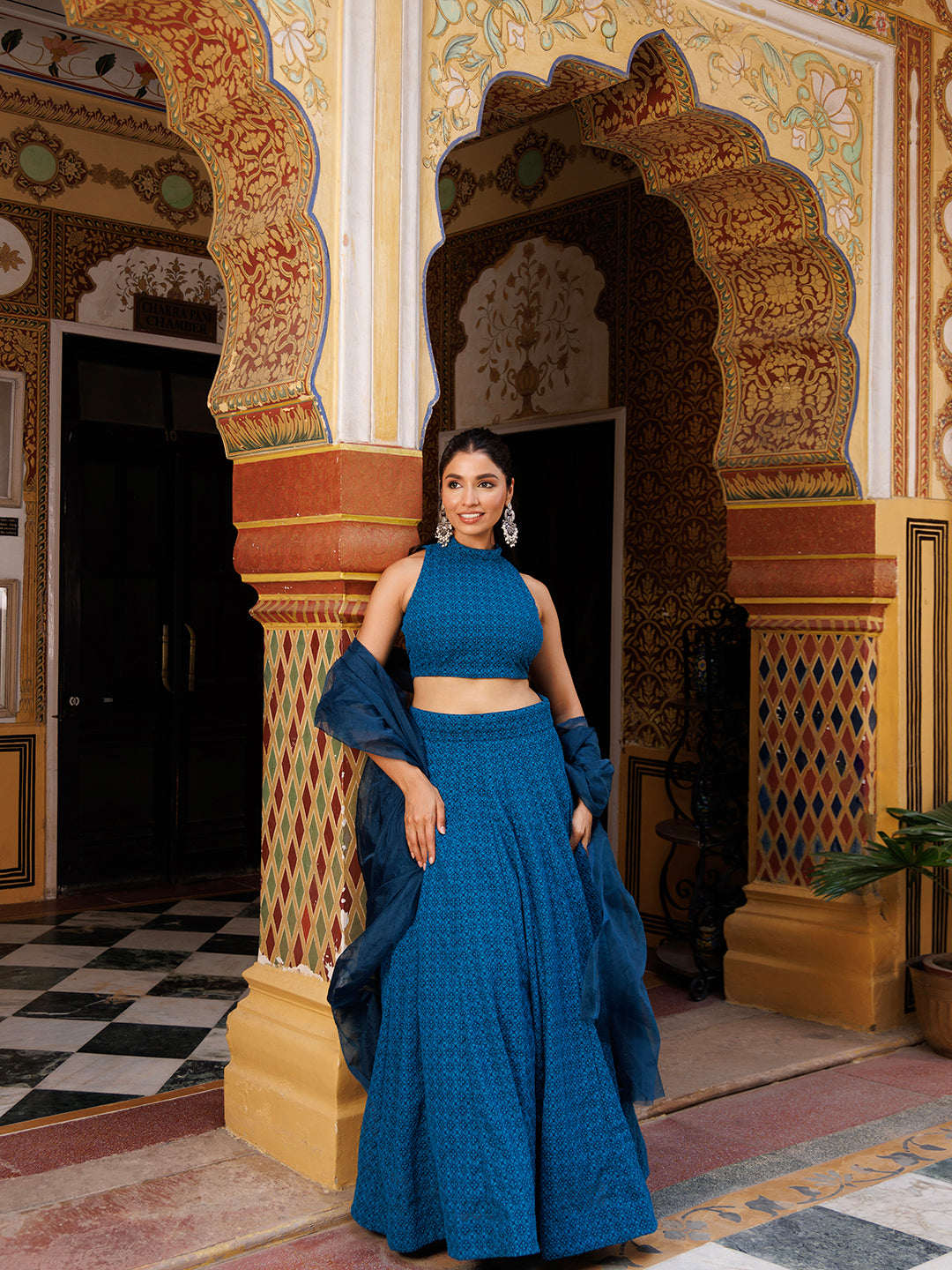 Bunting Indigo Blue Chikankari Lehenga Set